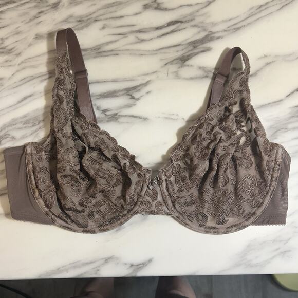 Wacoal Arabesque Underwire Sheer Lace Womens 38D Embroidered Bra 85199 Brown - Picture 1 of 3